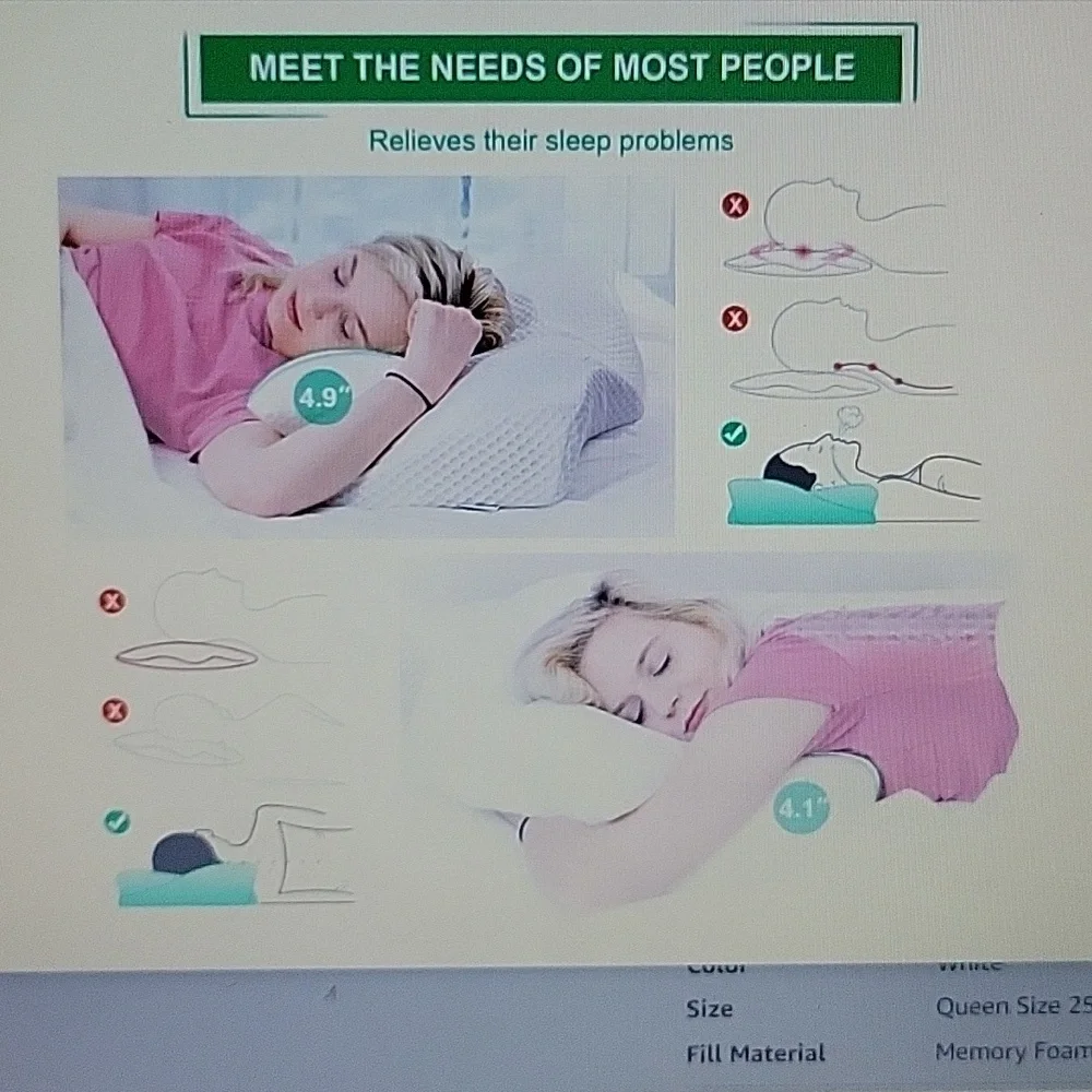 Elviros Cervical Memory Foam Pillow Contour Pillows Neck Shoulder Pain QUEEN NEW